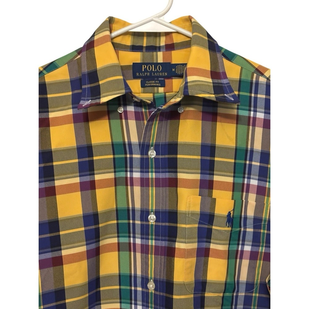 Polo Ralph Lauren Performance Yellow Blue Plaid Shirt Medium